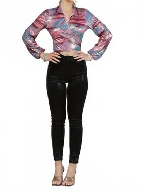 NEW NYLON APPAREL shine button shiny high waist legging pants in black